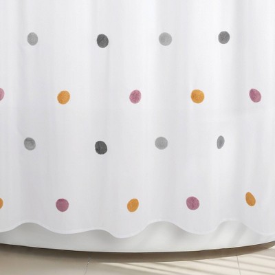 Playful Multicolor Pom Pom White Fabric Shower Curtain