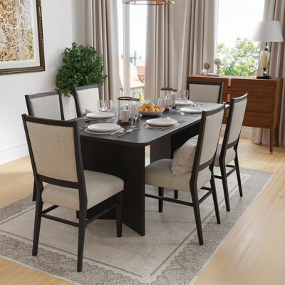 PexFix 67" x 33.5" Solid Wood Farmhouse Dining Table with V-Shaped Legs and Square Wood Top for Modern Dining Rooms & Family Gatherings Black