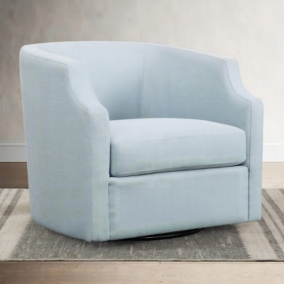 Corrine 30.5" Seat Wide Linen Upholstered 360° Armrest Round Swivel Barrel Chair Modern With Black Base-Maison Boucle