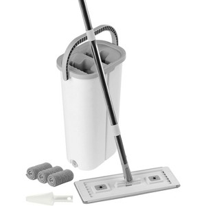 Flat Mop Set with Stainless Steel Handle & Wringer - Washable Pads for Gentle Yet Effective Cleaning on Multiple Surfaces - 1 of 4