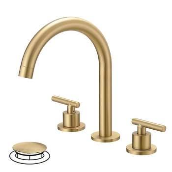 BWE 8 in. Widespread Double Handle Bathroom Faucet Water-Saving With Drain Kit In Brushed Gold
