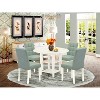 5-Piece Linen White Finish Solid Wood Top - Round Dining Room Set  - Seats 4 - 2 of 4