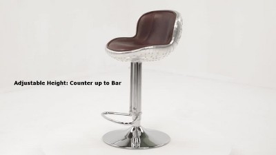 Vintage Brown Leather and Aluminum Adjustable Swivel Bar Stool