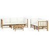 vidaXL 6 Piece Bamboo Patio Lounge Set with Cream White Cushions - Outdoor Furniture with Table, Modular Design, Comfortable Cushions - 3 of 4