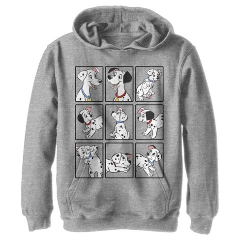 Boy s One Hundred and One Dalmatians Dog Family In Squares Pull Over Hoodie Athletic Heather Small