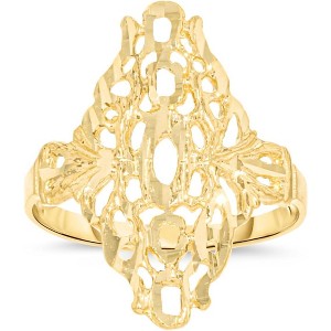10k Yellow Gold 22mm Oval Diamond Cut Openwork Filigree Ring - 1 of 4