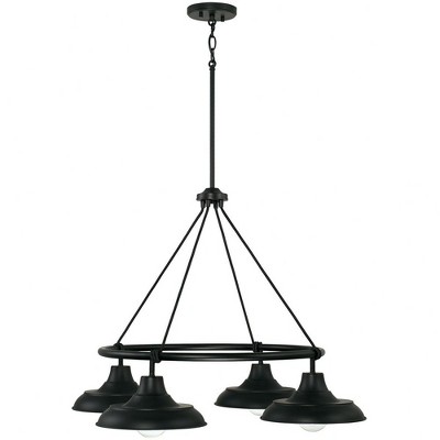 Modern Farmhouse Matte Black 4-Light Chandelier with White Shade Interior