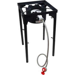GasOne Propane Single Burner Camp Stove with High Temp Paint & Red QCC Steel Braided Regulator with Height Adjustable Leg - 1 of 4