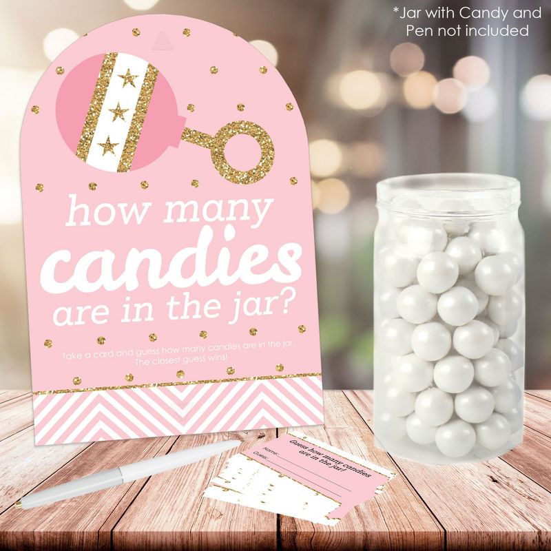 Big Dot of Happiness Hello Little One - Pink and Gold - How Many Candies Girl Baby Shower Game - 1 Stand and 40 Cards - Candy Guessing Game, 2 of 9
