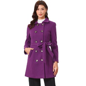 INSPIRE CHIC Women's Winter Peter Pan Collar Double Breasted Slant Pocket Button Down Belted Pea Coats - 1 of 4