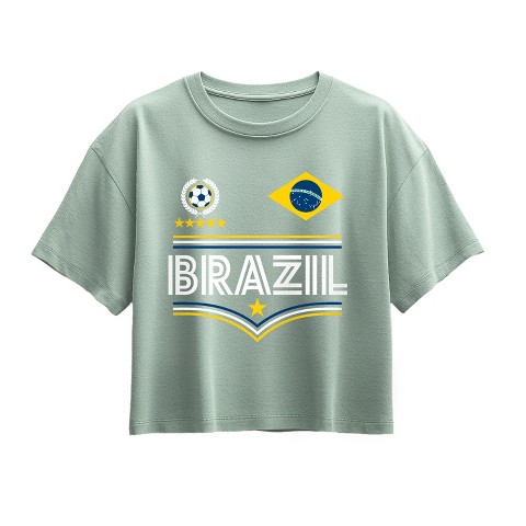 Instant Message Girls' Instant Message Brazil Soccer Jersey Short Sleeve Boxy Graphic T-Shirt - Seafoam - X-Large