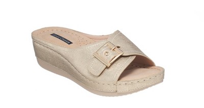 GC Shoes Justina Buckle Comfort Slide Wedge Sandals