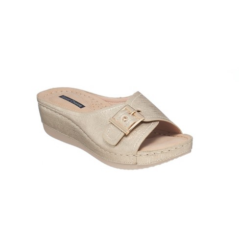 Gc Shoes Justina Gold 10 Buckle Comfort Slide Wedge Sandals : Target