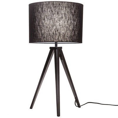 Black Metal Tripod Table Lamp with Velvet Shade
