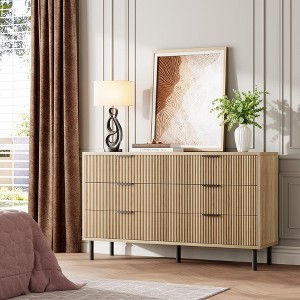 Modern Fluted 6 Drawer Dresser for Bedroom, Wide Chest of Drawers with Metal Handles and Legs - 1 of 4
