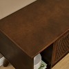 HDZNVF 67.9 Inch Mid Century Modern Rattan TV Stand for TVs up to 75 inch, Entertainment Cabinet, Walnut - 3 of 4
