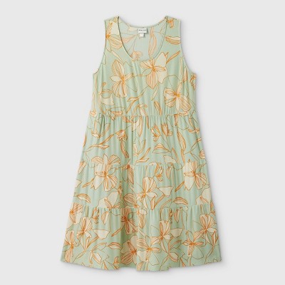 target green dress with flowers