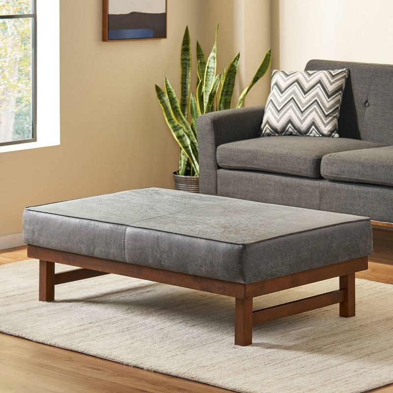Hillman Modern Microfiber Cocktail Ottoman with Wood Frame - Christopher Knight Home, 4 of 11