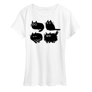 Women's - Instant Message - Sketched Black Cats Short Sleeve Graphic T-Shirt - 1 of 4