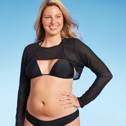 Black long store sleeve bikini top