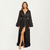 Anna-Kaci Lounge Women's Long Satin Robe with Sheer Bell Sleeves and Ruffle Trim Hem - 2 of 4