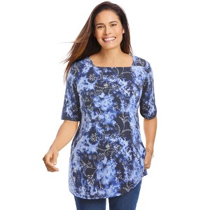 Woman Within Plus Size Printed Perfect Square-Neck Tee - 1 of 3
