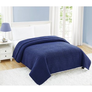 My World Full/Queen Cloud Faux Shearling Blanket Navy: Cozy Polyester, Machine Washable, All Ages - 1 of 2