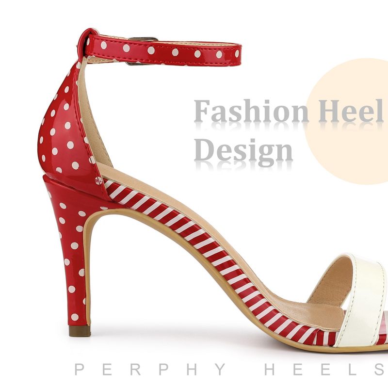 Perphy Women's Stripe Ankle Strap Polka Dots Stiletto Heels Sandals, 4 of 7