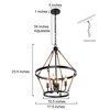 LNC Mocha 4-Light 17.5" Farmhouse Wagon Wheel Small Tiered Chandelier, Matte Black with Hemp Rope - 3 of 4