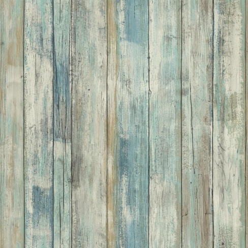 Roommates Distressed Wood L And Stick Wallpaper Blue Target - Herringbone Wood Look Wallpaper