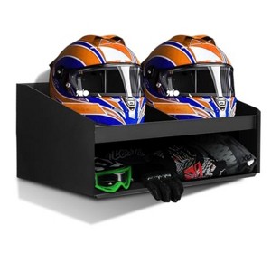 GustoWave Metal Tool Helmet Storage Cabinet, Wall-Mounted Dual Aluminum Helmet Bay Shelf Holder, Storage Cabinet Organizer, Black - 1 of 4