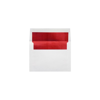 LUX A7 Foil Lined Invitation Envelopes 5 1/4 x 7 1/4  White w/Red Lining FLWH4880-01-50