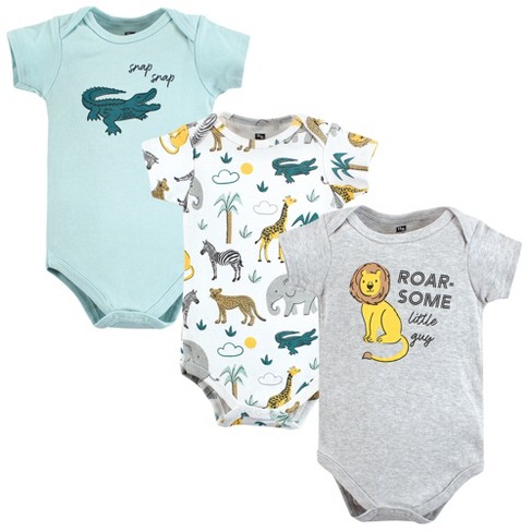 Hudson Baby Cotton Bodysuits, Safari Animals, 0-3 Months