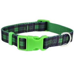 Parisian Pet 'Scottish Plaid' Collar for Dogs & Cats – Stylish Green Blue Dog Collar with Plaid Design and Adjustable Strap - 1 of 4