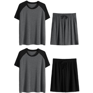 Lars Amadeus Men's Summer Solid Raglan Short Sleeve Shirt and Shorts Lounge Pajama Set 2 Pack - 1 of 4