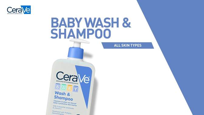 CeraVe Baby Gentle Bath Wash and Shampoo Fragrance-Free - 8 fl oz, 2 of 19, play video