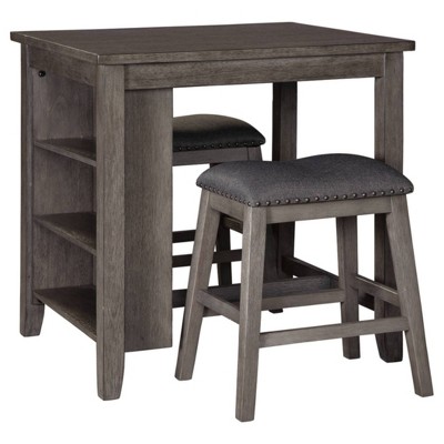 Set Of 3 Caitbrook Counter Height Dining Table And Bar Stools Gray