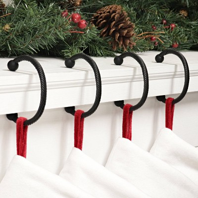 Matte Black Adjustable Metal Christmas Stocking Holder Set