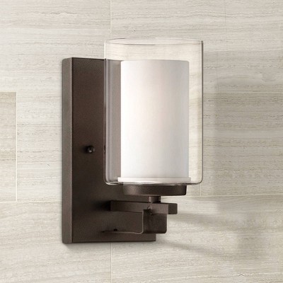 Smoked Iron Cylinder Outdoor Wall Sconce with Etched Glass