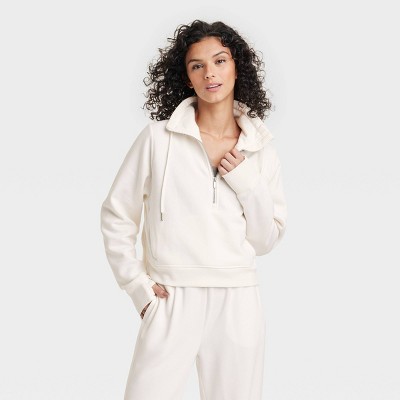 Women's Fleece Half Zip Pullover - All In Motion™ Cream S : Target