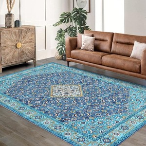 TackView Rug for Living Room - Vintage Area Rug, Retro Floral Print, Soft Touch, Non Slip Stain-Resistant Carpet - 1 of 4