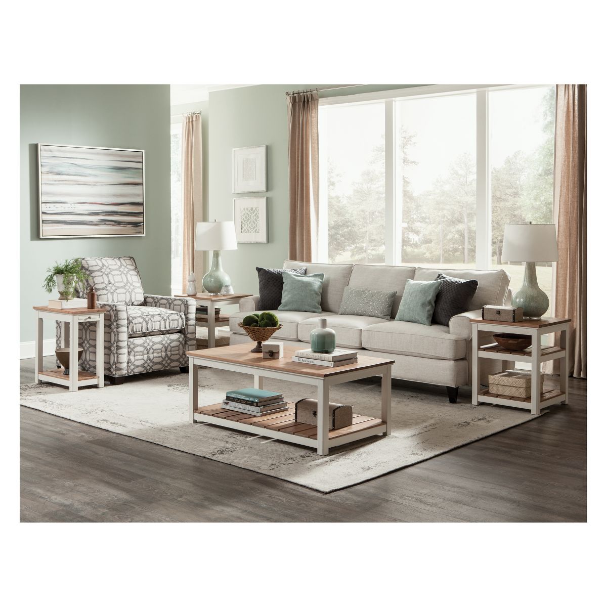 Savannah Chairside End Table with Pull Out Shelf Ivory with Natural Wood Top - Alaterre Furniture - thumbnail 4