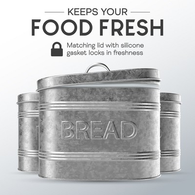 Rustic Galvanized Metal Bread Bin with Handled Lid