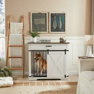 Large Dog Crate Furniture with Barn Door & Storage Drawer, Fits Dogs up to 100 lbs - 1 of 4