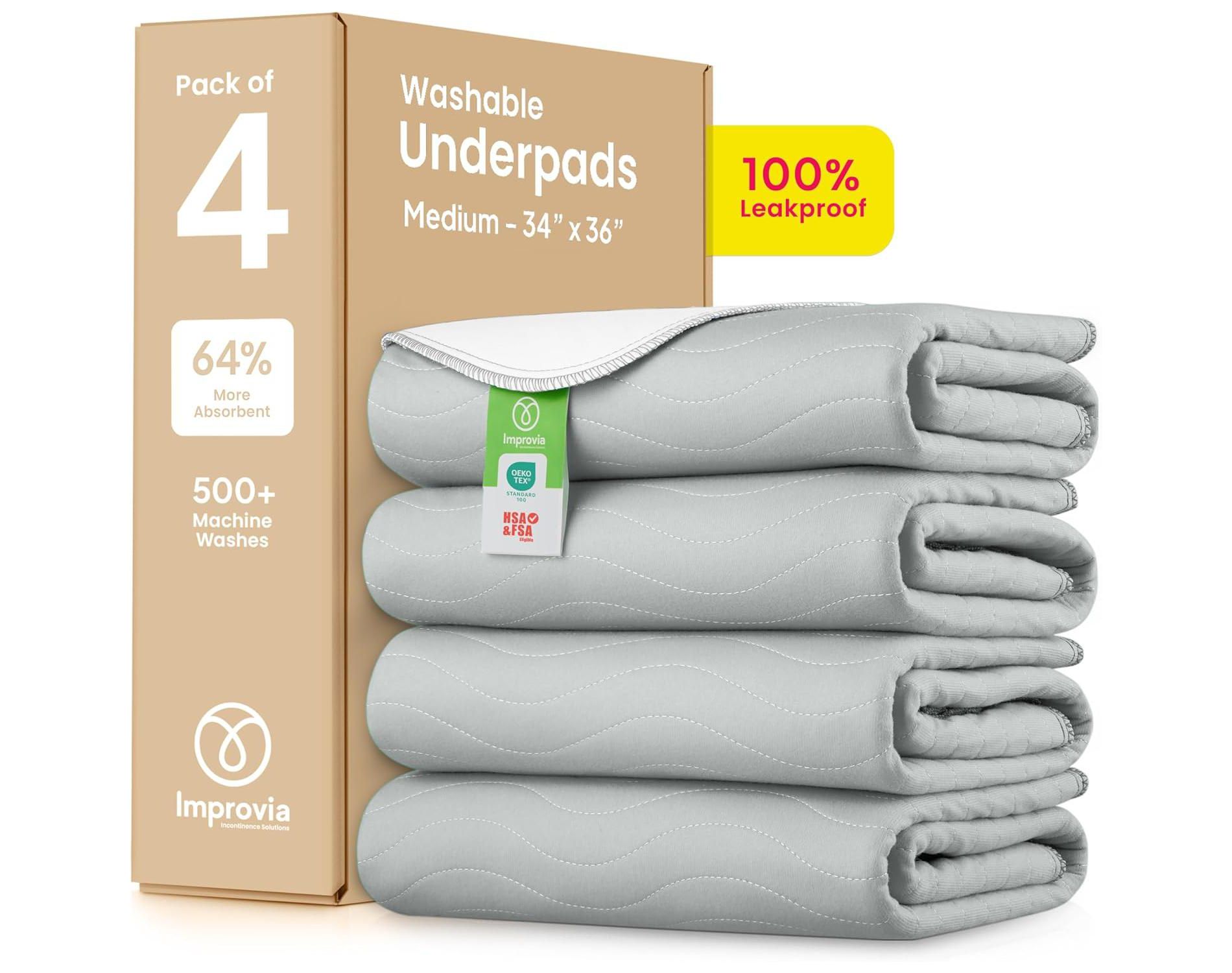 IMPROVIA® Washable Underpads 34”x36”, Heavy Absorbency Waterproof Incontinence Pads for Kids, Adults & Pets – Protects Bed, Couch, Sofa & Floor