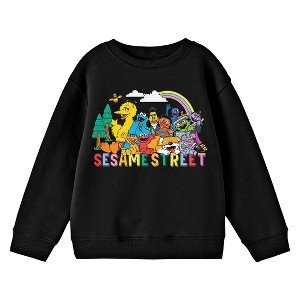 Sesame Street Outdoor Character Group Art Crew Neck Long Sleeve Youth Black Sweatshirt - 1 of 2