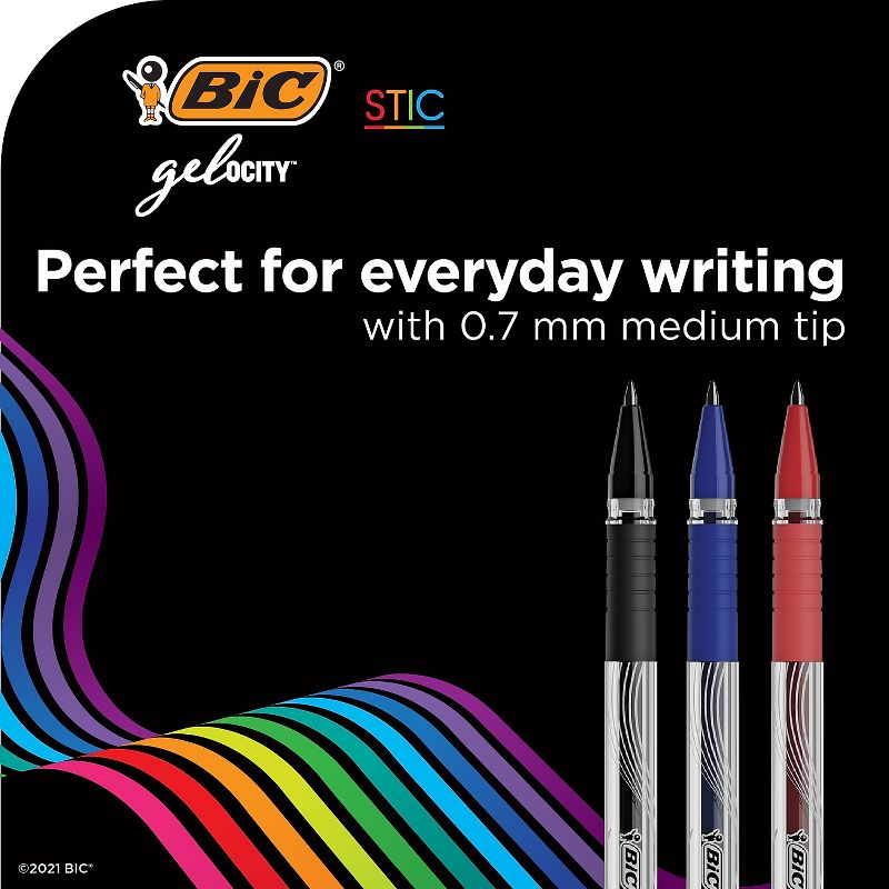 BIC Gel-ocity Stic Gel Pens Medium Point 0.7 mm Assorted Colors 14/Pack (RGSMP14-AST), 4 of 10