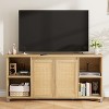 70" Mid-Century TV Stand with Rattan Door Cabinet and Open Shelf, Natural Wooden and MDF Board Media Console, Boho TV Consoles for Living Room - 4 of 4