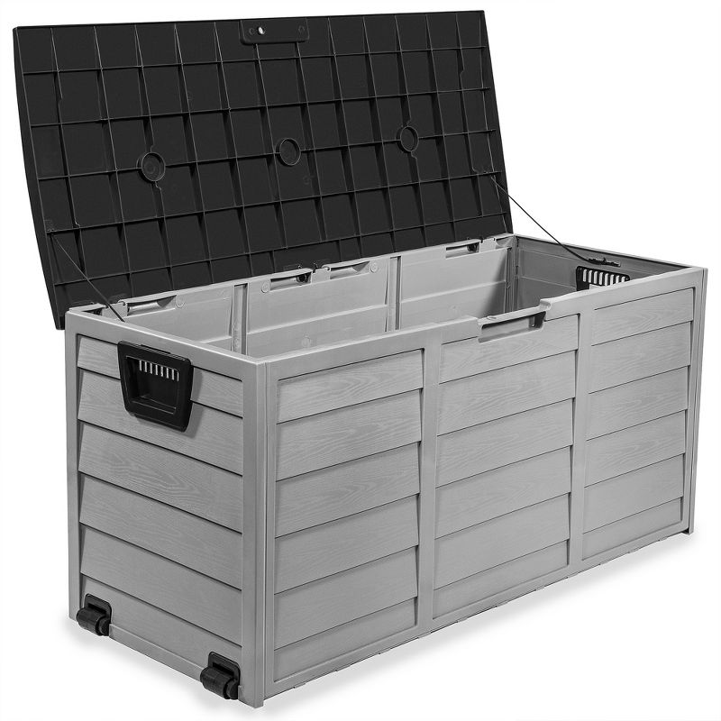 Barton 63 Gallons Patio Storage Box Container Pools Deck Box Build-in Wheel, Gray, 3 of 7