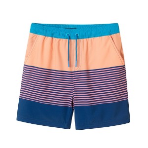 Andy & Evan  Kids  Orange & Navy Striped Swim Trunk - 1 of 3